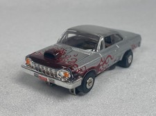 Auto World TJet "Flames" '62 Chevy Bel Air "LAWBRKR" Silver Slot Car