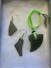 Real Sea Glass Pendant Necklace with Matching Earrings Set Beach Jewelry