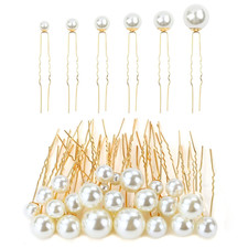 54 Pieces Wedding Gold U-shaped Sparkly Pearl Hair Pins Bridal Bobby Hairpins Pr