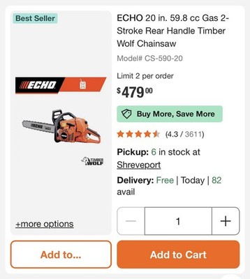 Echo Timberwolf CS 590 20'' Gas Chainsaw Factory Sealed!!