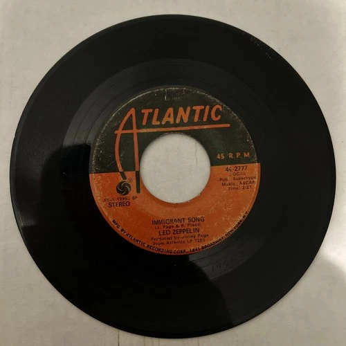 LED ZEPPELIN IMMIGRANT SONG HEY HEY WHAT CAN I DO 45 RPM VINYL RECORD