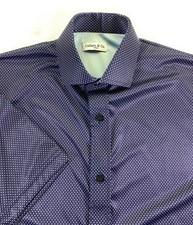 Collars  Co. Men's Quattro Flex Dress Collar Navy Blue Micro-Dot Shirt Small