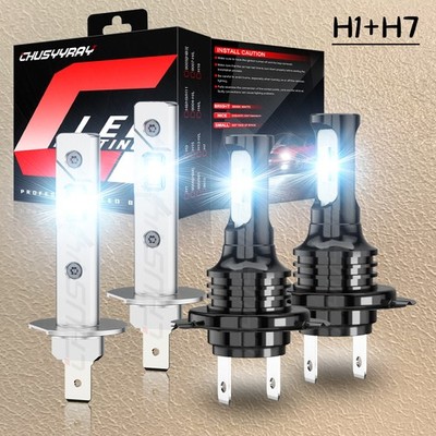 H1 H7 10000K Combo LED Headlight High Low Beam Bulb Kit Super Bright Cool White