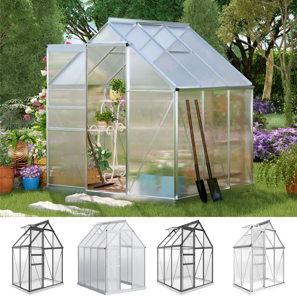 OUTSUNNY Polycarbonate Walk-in Garden Greenhouse Kit w/ Sliding Door