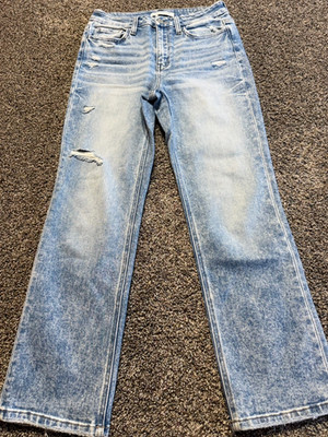 Flying Monkey Straight Women's Jeans Size 27 Blue Flex Denim Distress 28X28 Mid