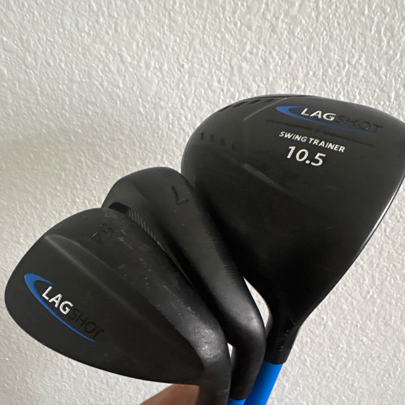 LAG SHOT TRIPLE THREAT Swing Trainer Golf Clubs Driver, 7 Iron, 54° Wedge
