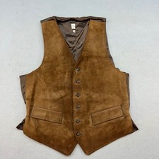 Vintage Brown Genuine Suede Leather Vest Mens 42 Western Boho Button Front