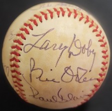 LARRY DOBY, TED KLUSZEWSKI , HOOT EVERS SIGNED AUTOGRAPHED OLD TIMERS GAME BALL