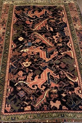 Spectacular Heriz  p.ersian Rug Wool  Vintage Authentic Dark Blue 4.04 X6.09ft