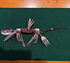 8-in-1 Camping Multi-Tool Pocket Knife Fork Spoon Corkscrew Opener Lanyard
