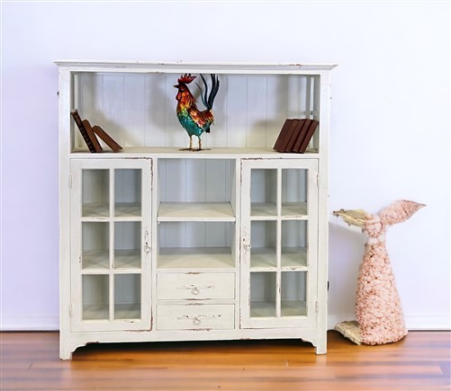 2 Door Bookcase, Display Cabinet, China Cabinet, Kitchen Hutch, Antique White 