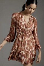 NWT Anthropologie Somerset XL Petite Mini Dress Long-Sleeves Fall Colors Chiffon