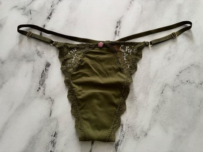 Victoria's Secret V String Panty Smooth Soft Lace Adjustable Green M L XL