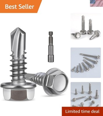 High-Strength 410 Stainless Steel Self-Drilling Screws - 150 Pack, #8 X 1/2''