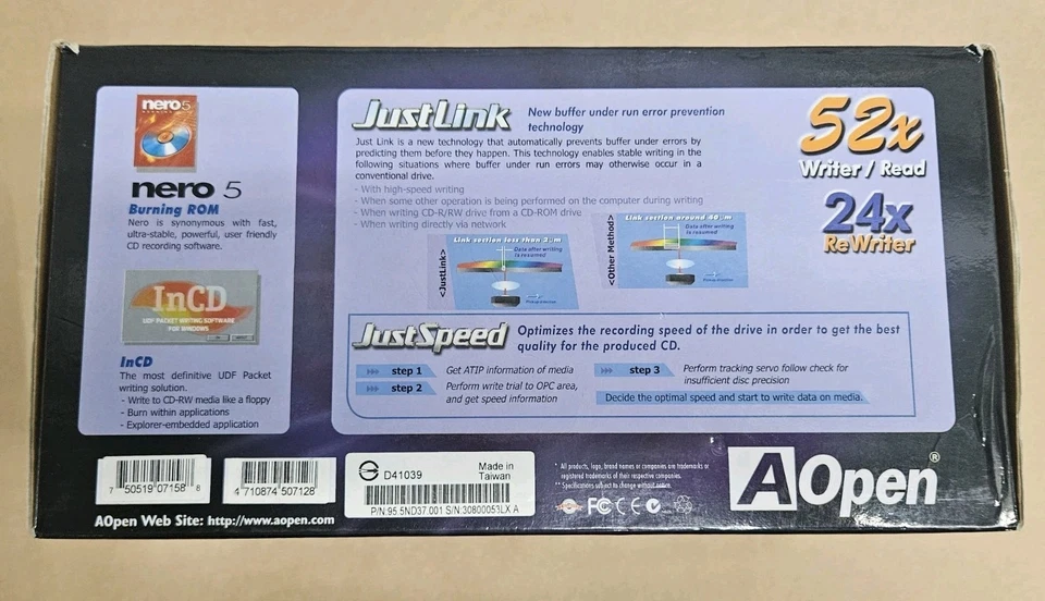 AOpen CD-RW Desktop PC/Laptop USB 2.0 External Drive Rewriter Justlink BRAND NEW - Image 2 of 4