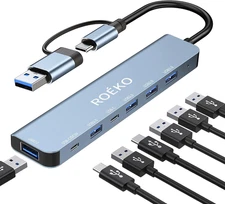 USB C Hub 7-in-1, 1x USB 3.0, 4x USB 2.0, 2x USB-C for MacBook/PC/Laptop