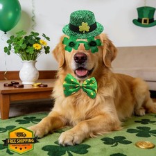 St. Patrick's Dog Costume 3 PCS Leprechaun Outfit Hat Glasses Bow Tie
