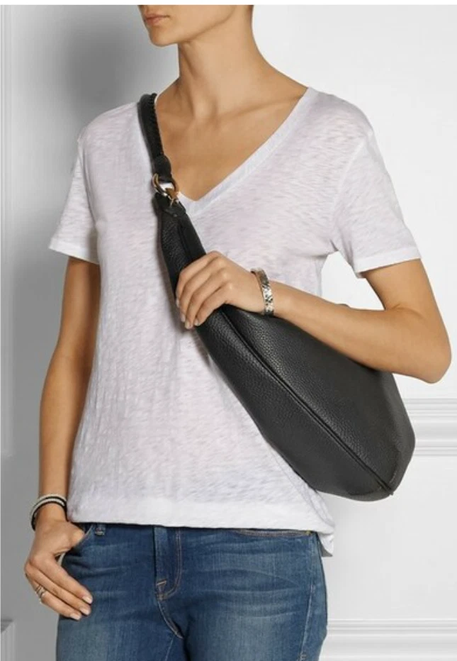 Bolso de hombro Diane von Furstenberg Sutra Crescent Hobo cuero guijarro negro $430 Foto 3 de 4