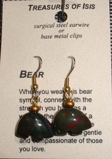 Bloodstone (Jasper) Bear Earrings, pierced, NEW