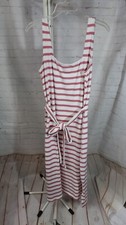 Gap Squareneck Tie-Belt Dress Pink Stripes Size Large