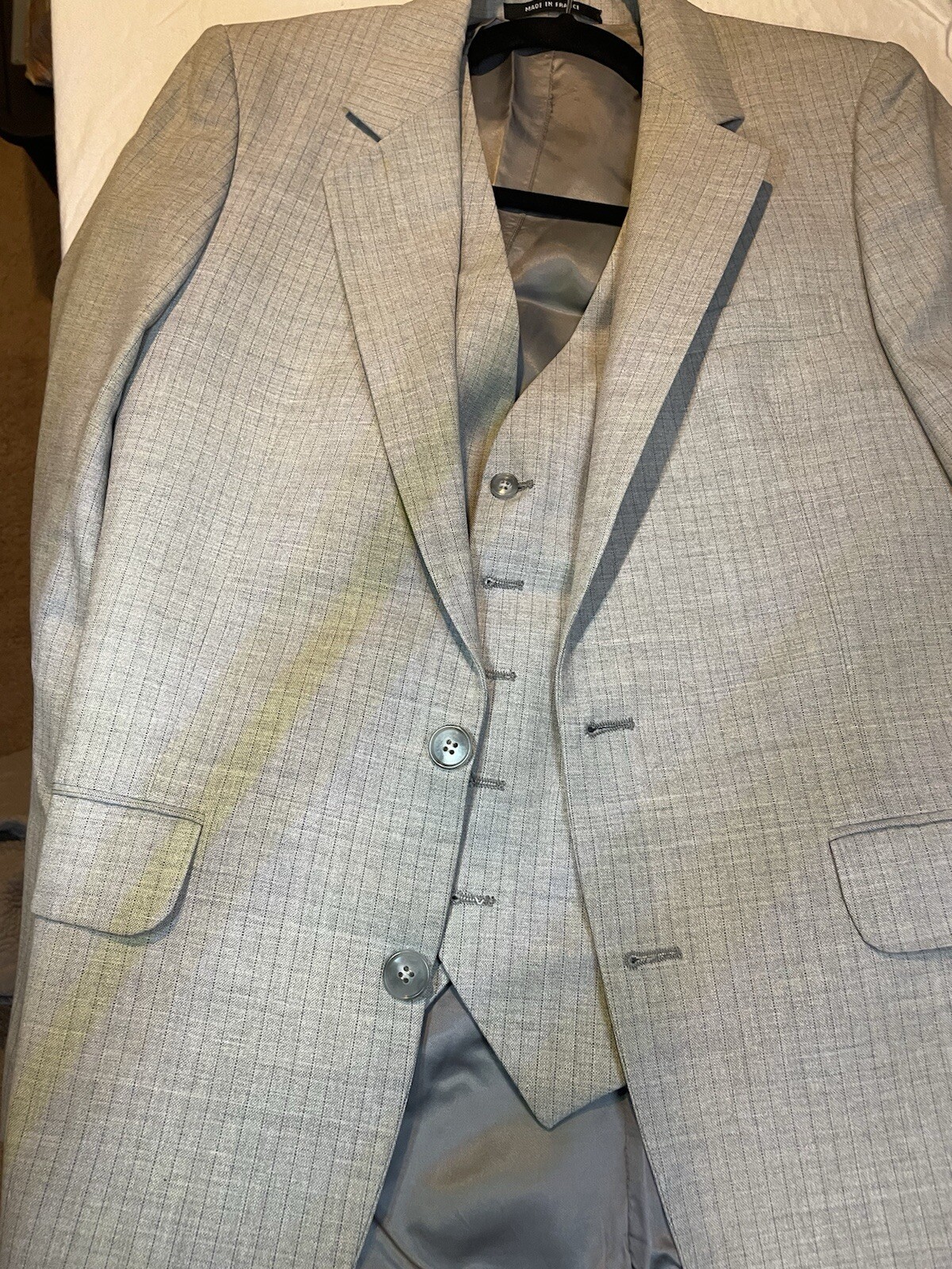 SAINT LAURENT Tuta vintage YSL 3 5 pezzi 39R 29x30 made in France anni 70 grigio gessato Yves St Laurent