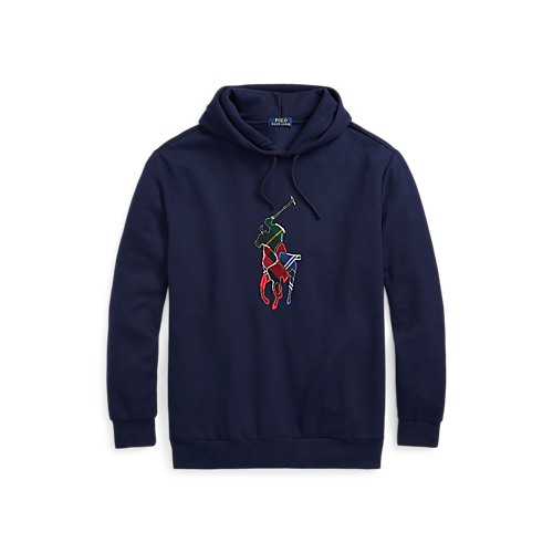 Polo Ralph Lauren Uomo TG 2XL Grande Navy Patchwork Big Pony Felpa con Cappuccio