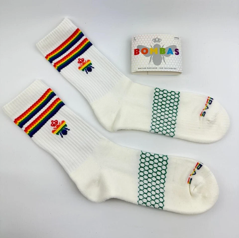 2-Pack Bombas Bee Proud Calf Pride Rainbow Socks White Large Unisex - Image 3 of 4