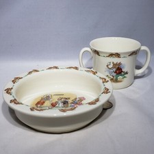Royal Doulton Bunnykins Round Baby Rimmed Bowl Double Handled Cup Beach Event