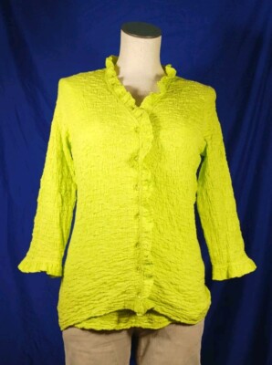Sno Skins Twin Set 2 Piece Shirt & Tank Top Neon Green Crinkle Women's Sz Medium