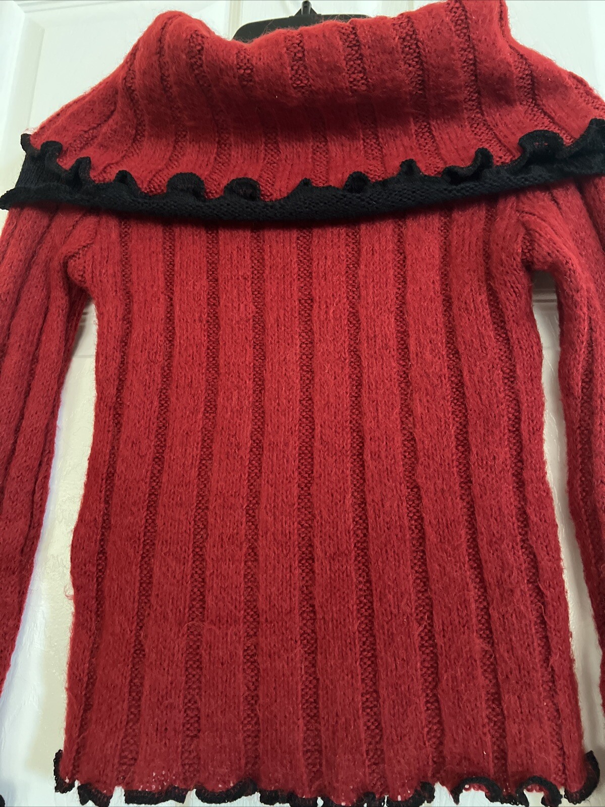 NEVER WORN Ruby Red Soft Turtle Neck Black Trimmi… - image 2