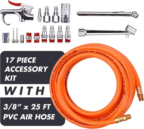 Wynnsky 3/8 Zoll x 25 Fuß PVC Luftkompressor Schlauchset mit 17 Stück Silber, Orange - Bild 2 von 8