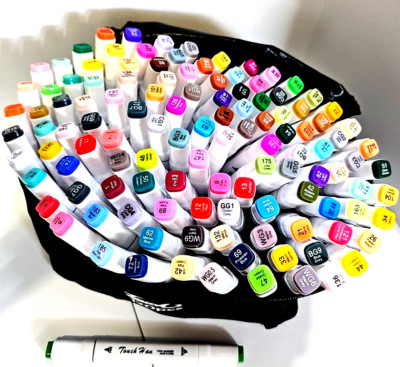 Touch 120 Permanent Art Coloring Dual-Tip Alcohol Markers in Zippered Carry Case