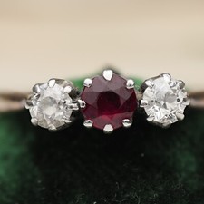 Stunning Antique Victorian Natural 0.6ct Ruby & Diamond Trilogy Ring 18ct Gold