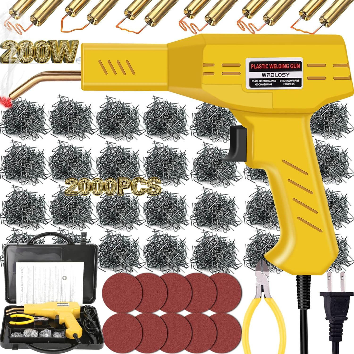 200W Plastic Welder, 2000PCS Staples 10PCS Sandpaper, Plastic Welding Kit, Plier