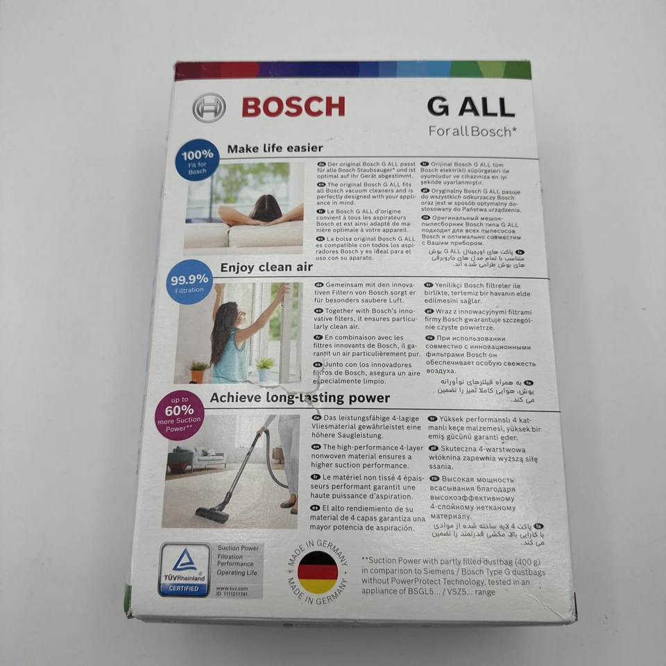 Genuine Bosch Type G Replacement Vacuum Cleaner Dust Bags Pack of 4 - Box Damage - Image 2 of 3
