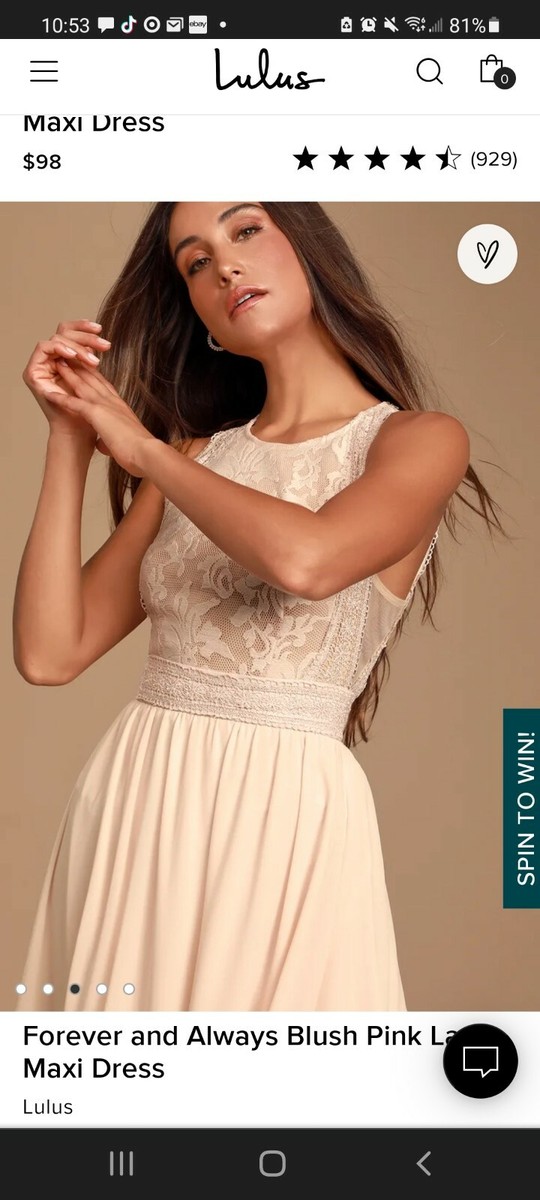 Lulus Forever and Always Blush Pink Lace Maxi Long Chiffon Dress sz M NEW