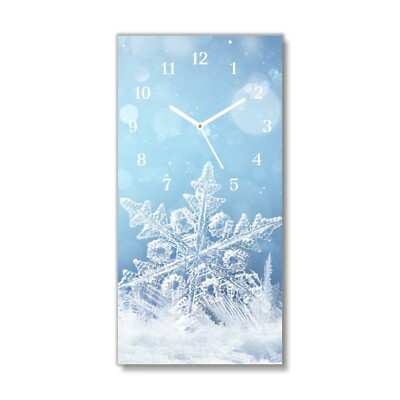 Tulup Glas Wanduhr 30x60cm - Weiß - Deko - Snowflakes Winter Snow
