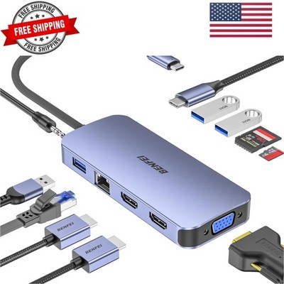 11-in-1 USB C Hub Triple Display Docking Station Dual HDMI, VGA, 3*USB 3.0, 1...
