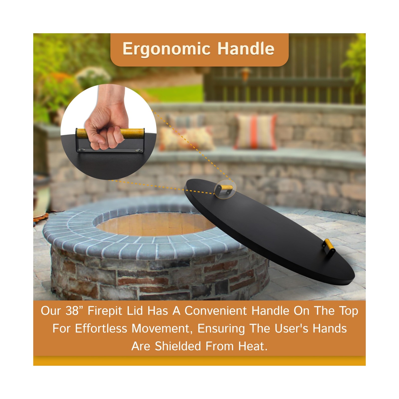 Simond Store Fire Pit Cover Round 38" - Rust Resistant 1.5mm Powder Coated Ca...