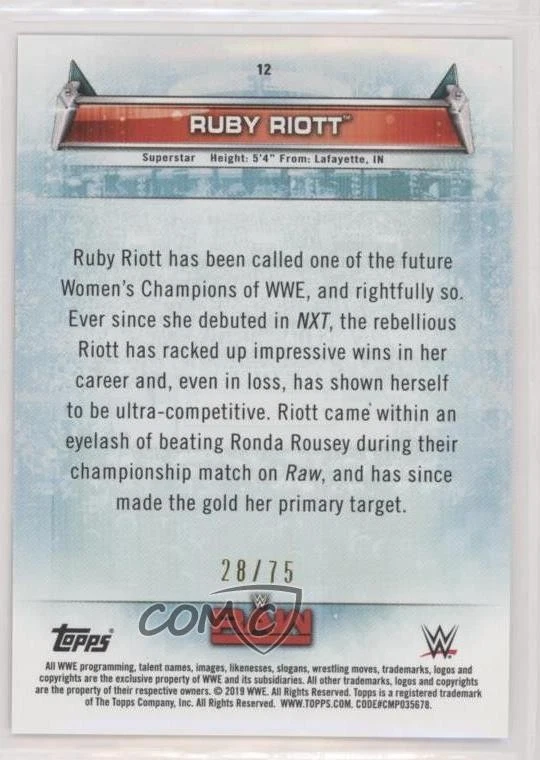 2019 Topps WWE Women's Division Roster Bronze /75 Ruby Riott #12 - Image 2 of 2