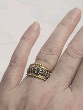 VTG Sterling Silver Vermeil Navy Blue Sapphires Ring 926 Gold Plate THAILAND Sz8