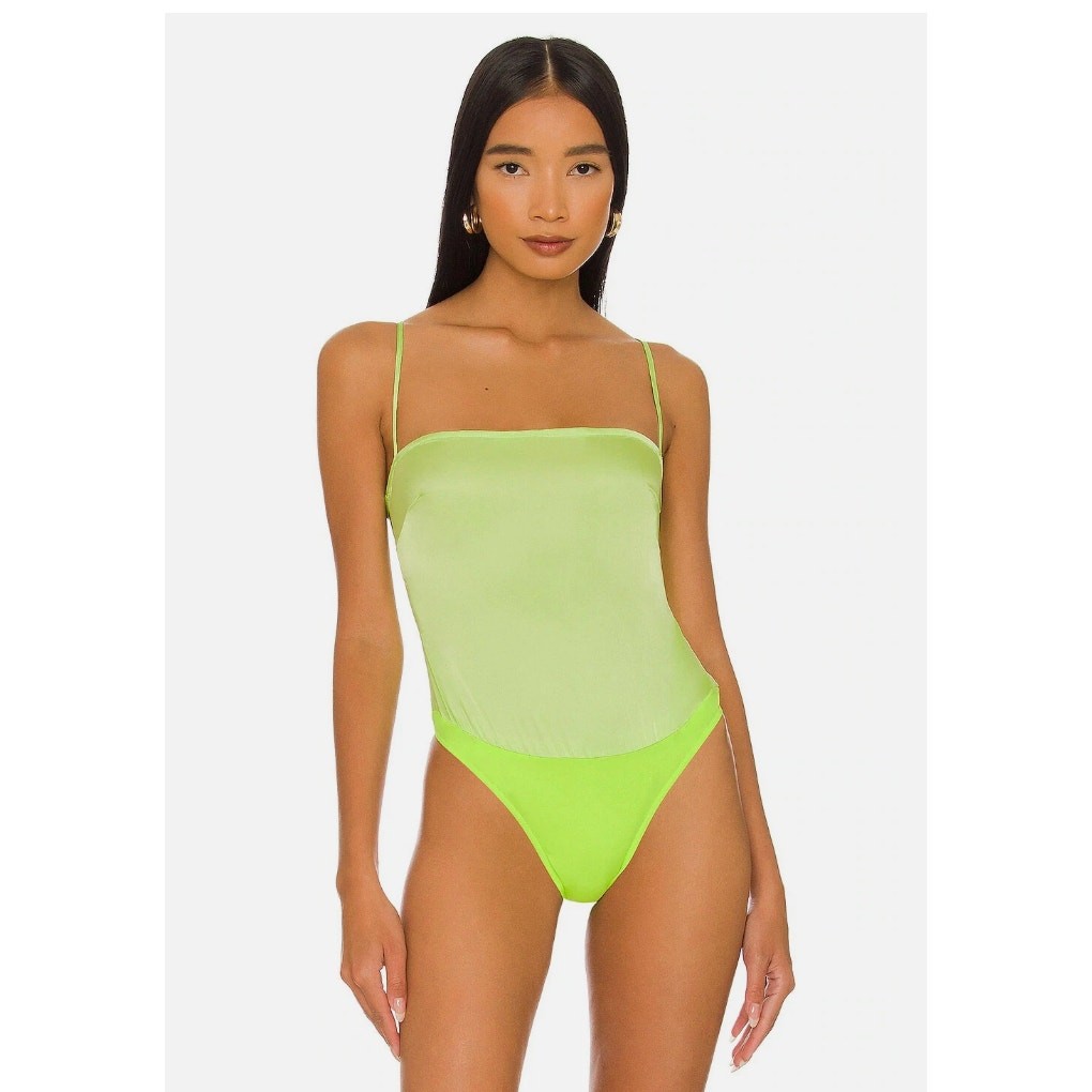 We Wore What Strappy Bodysuit Neon Lime Green Small View 2