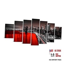 Extra Large New York City Wall Art Canvas Brooklyn Bridge Night View Red
