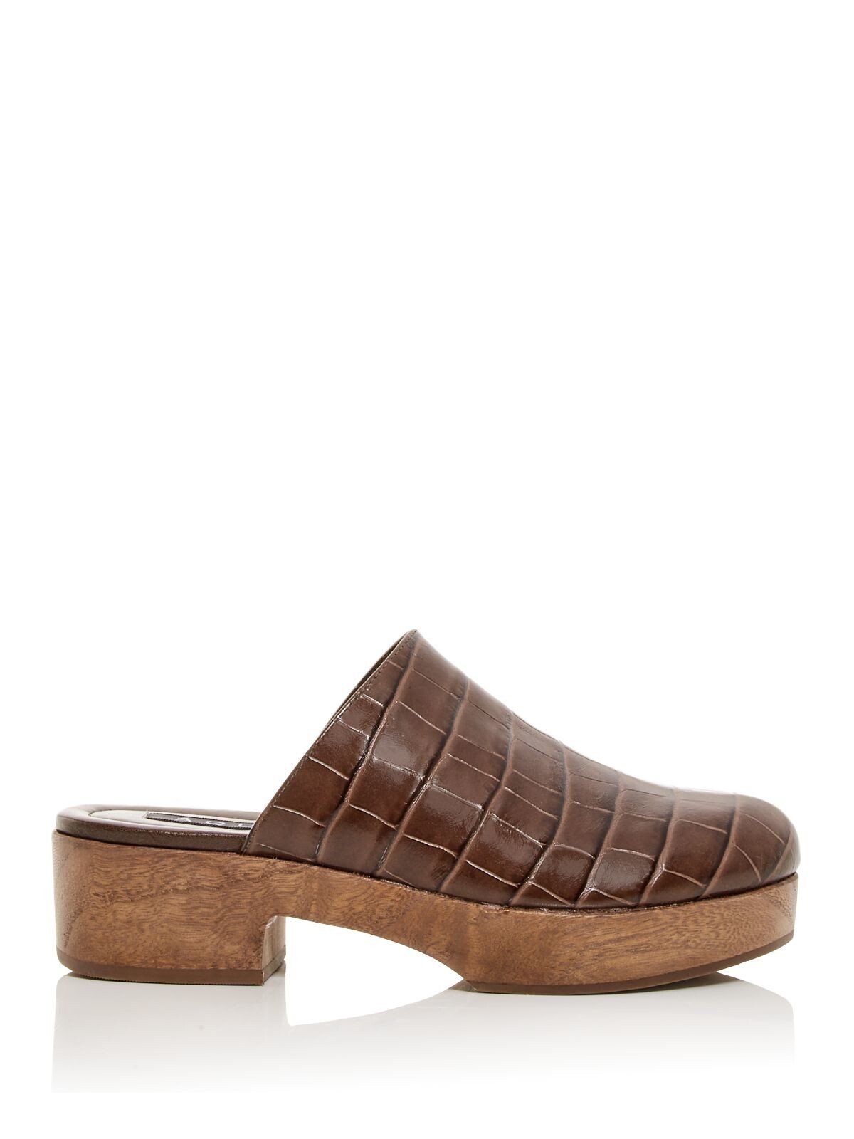 AQUA Womens Brown Crocodile Toe Block Heel Slip On Leather Clogs Shoes 7.5 B