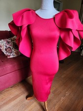 Red Ruffle Sleeve Bodycon Dress