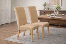 Set of 2 Fabric Dining Chairs - Beige Fabric/Oak  Legs - 80% off