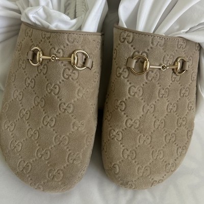 Gucci GG Supreme Horsebit Mules Oatmeal  Lug Sole Slides Italy Size 11 Eu 41