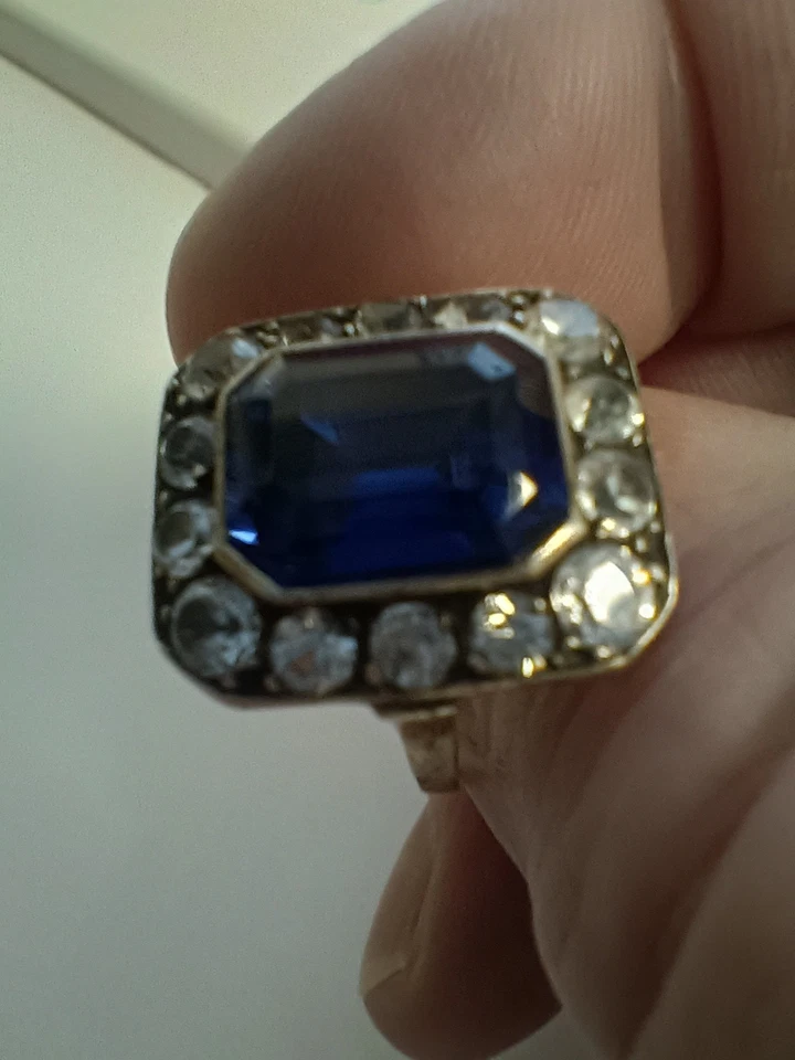 bague ancienne diamant et saphir. Parfait état. - Photo 4/4