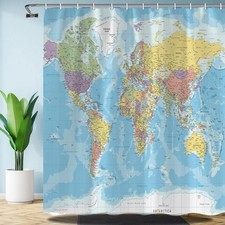 TOMOZ Map Shower Curtain, World Map Fabric Shower Curtain for Bathroom, Geogr...