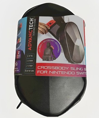 Nintendo Switch Crossbody Sling Bag-Advanctech Black Geometric-Semi Hard Case